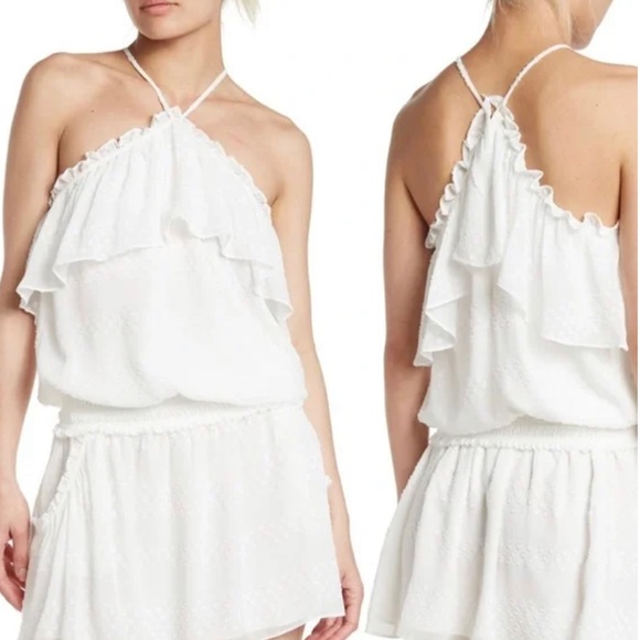Ramy Brook Jules Ruffled Halter Blouson White Tank (M) - Picture 4 of 5